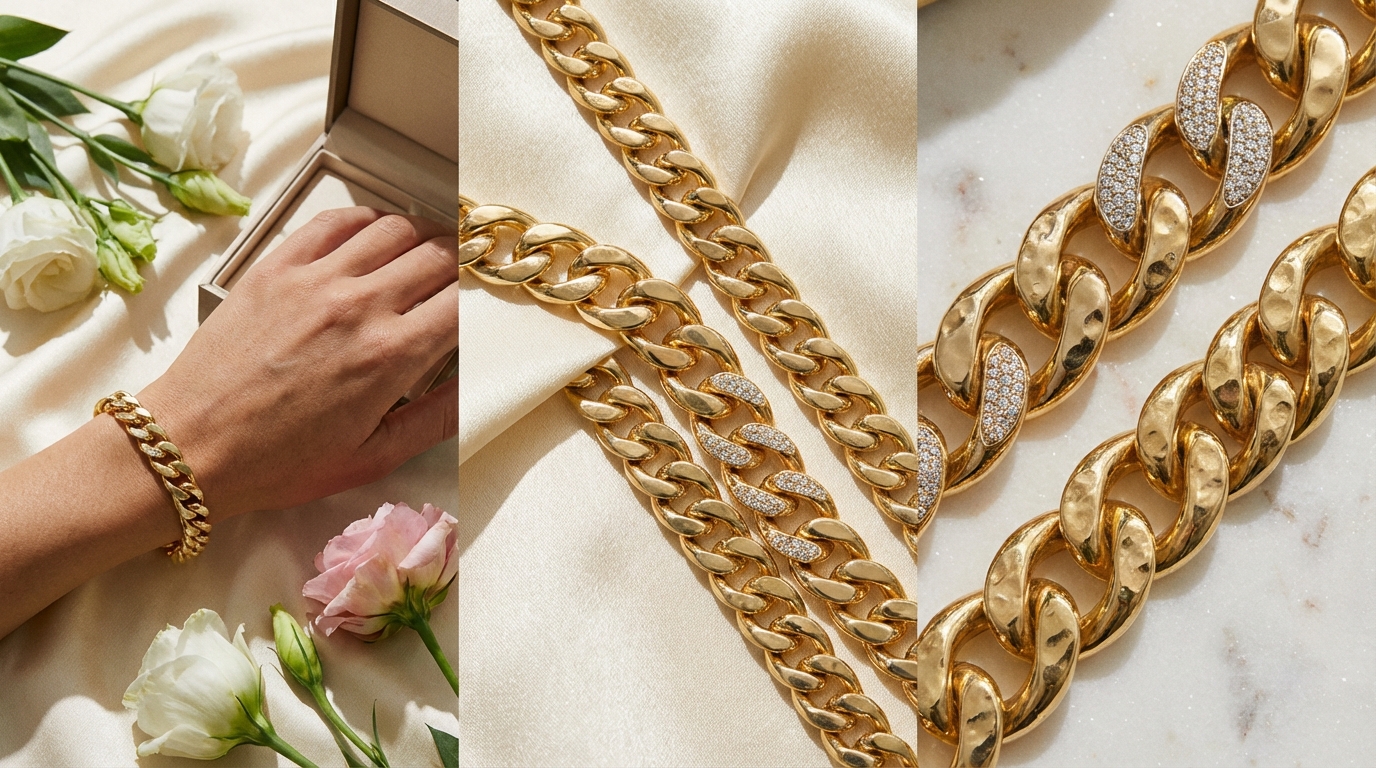chunky gold curb link bracelets for women