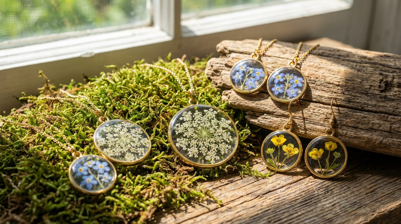 delicate wildflower pressed resin jewelry