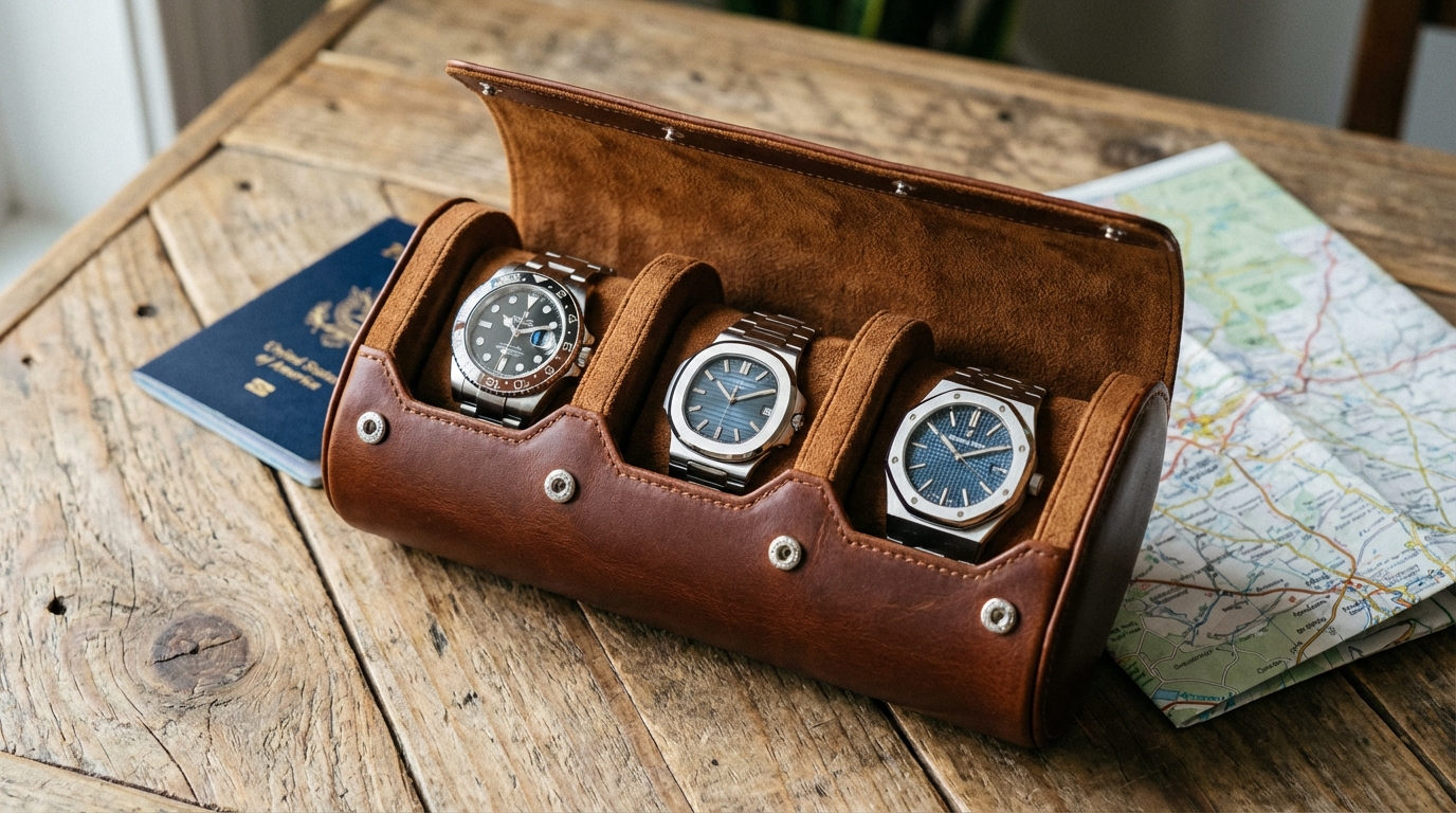 luxury watch roll travel case for three watches